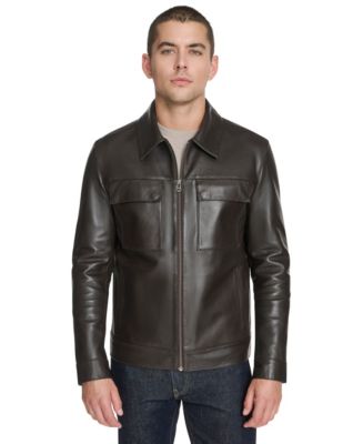 Cole Haan Men's Bonded Genuine Leather Trucker Jacket - Macy's
