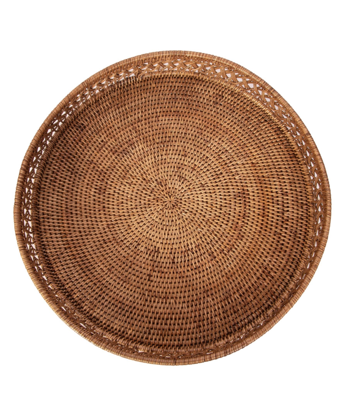 Artifacts Rattan Seca Design Round Tray 19" With Glass Insert