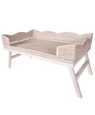 Artifacts Trading Company Rattan Scallop Design Breakfast Tray with Wooden Legs