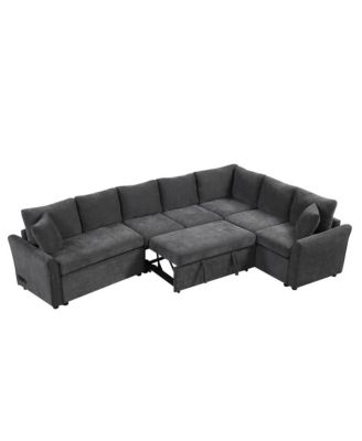 124.8'' L-Shaped Pull Out Sleeper Sofa Bed with USB Ports & Power Outlets, Convertible Sectional Couch for Living Room