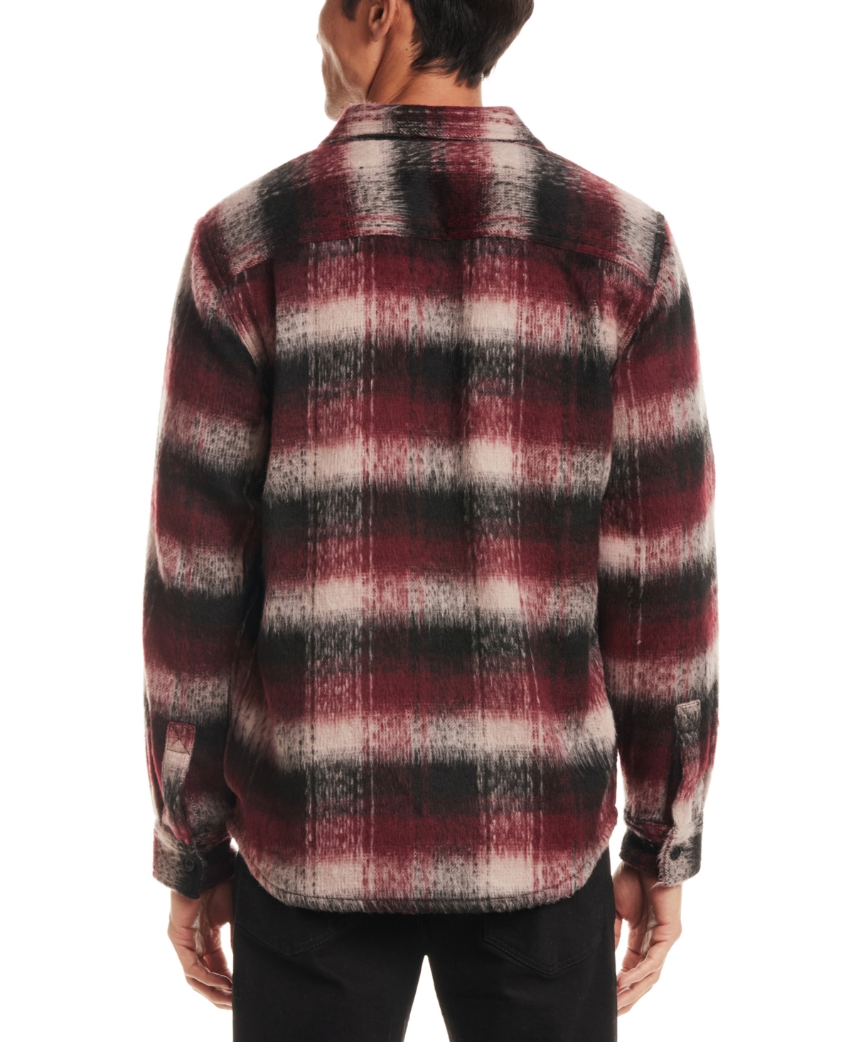 Vintage & Black Men's Brushed Plaid Pattern Long Sleeve Shirt Jacket