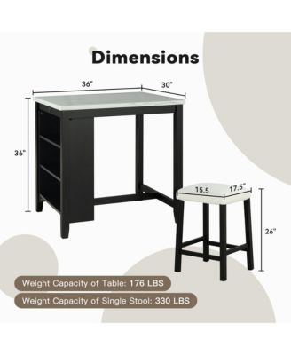3-Piece Bar Table and Chairs Set Lvory Tall Dining Table with USB and Upholstered Bar Stool for Living Room Kitchen