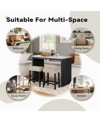 3-Piece Bar Table and Chairs Set Tall Dining Table with Upholstered Bar Stool for Living Room Kitchen