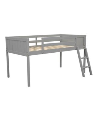 Twin Size Wood Low Loft Bed with Ladder, ladder can be placed on the left or right