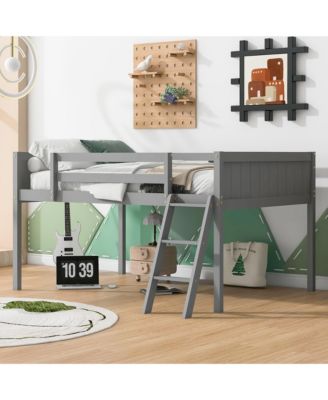 Full Size Wood Low Loft Bed With Ladder, Ladder Can Be Placed On The Left Or Right