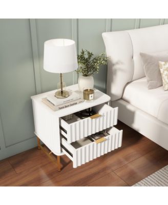 2-Drawer Nightstand with Metal Base