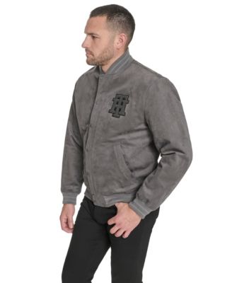 Men's Faux Suede Varsity Bomber with Patches
