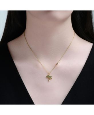 14K Gold Plated with Green Cubic Zirconia Palm Shaped Drop Necklace