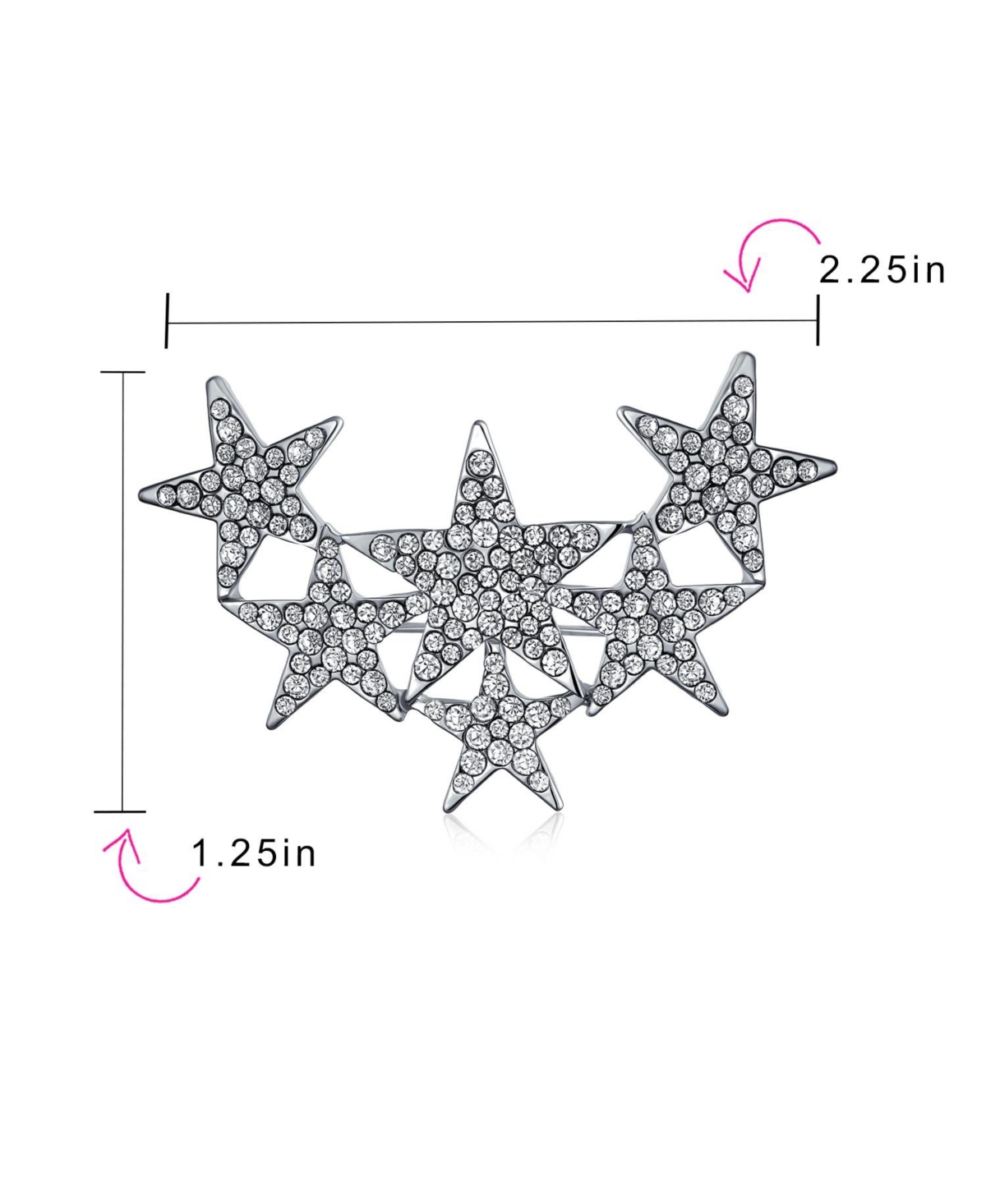 Bling Jewelry Set of 2 Large Celestial Rock Star Crystal Stars Brooch Pin Silver Gold Plated