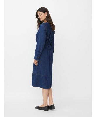 Women's Long Sleeve V-Neck Denim Midi Dress