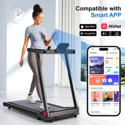 Superun Folding Treadmill，Powerful 3.5 HP motor supports up to 350 lbs. With 5% incline, app control, and compact foldable design for effective home f