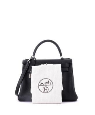 Kelly 28 Handbag Black Togo with Palladium Hardware