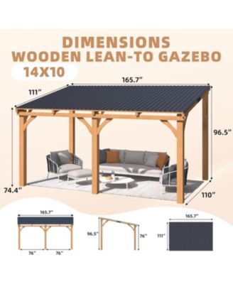 14' x 10' Outdoor Wooden Gazebo, Patio Lean to Hardtop Pergolas and Gazebos