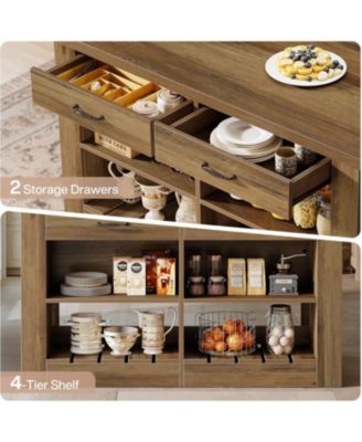 Kitchen Island with Storage and Seating, 55" Farmhouse Stationary Island Table