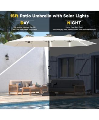 15ft Patio Double-Sided Umbrella, 156 PCS Solar LED Light Outdoor Large Umbrella