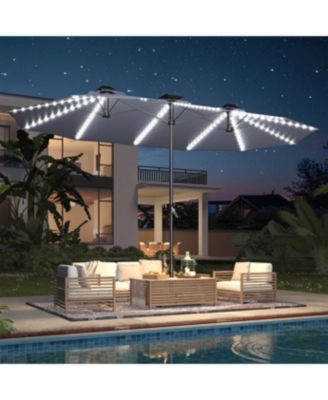 15ft Patio Double-Sided Umbrella, 156 PCS Solar LED Light Outdoor Large Umbrella