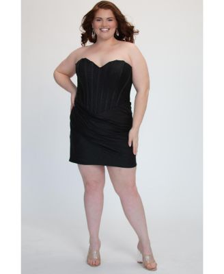 Women's Black Plus Size Strapless Corset Mini Dress