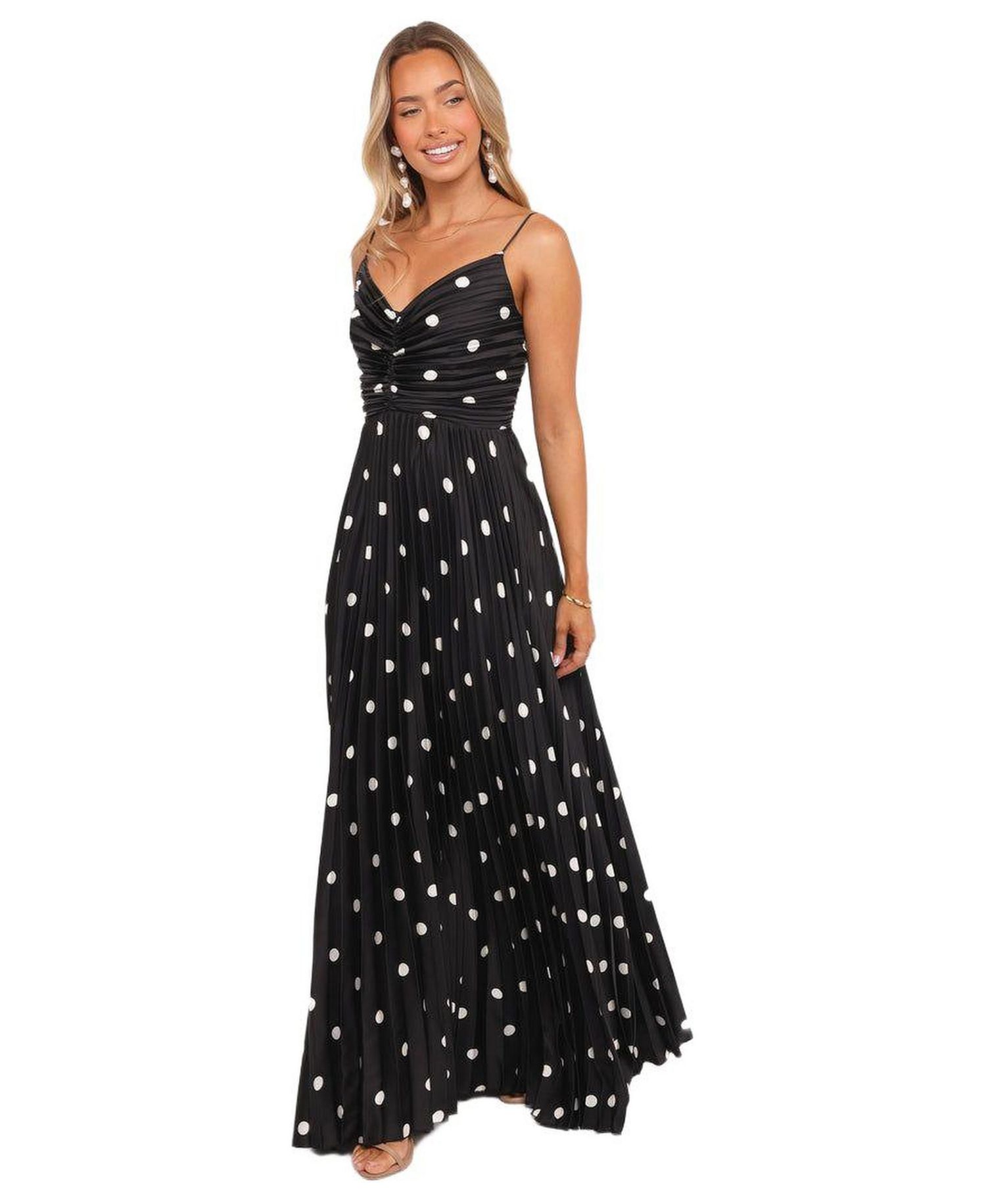 Women's Naira Pleated Maxi Dress - Black Polka Dot