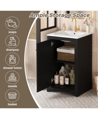 20-Inch Bathroom Vanity with Ceramic Sink, Freestanding Single Vanity, Soft-Close Door & Adjustable Shelf