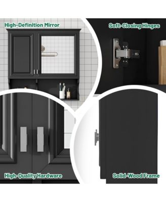 30'' Mirror Medicine Cabinet with Open Shelves, Doors & Adjustable Shelf for Bathroom Storage