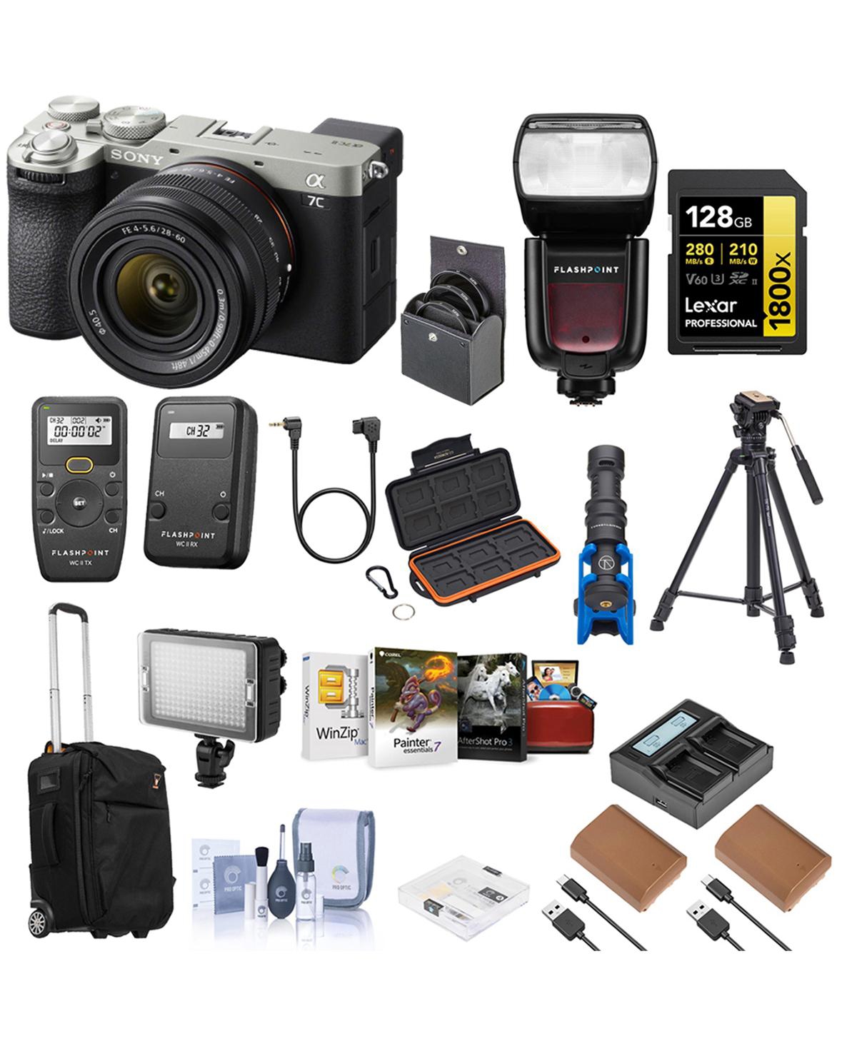 Sony Alpha a7C Ii Mirrorless Camera with Fe 28-60mm f/4-5.6 Lens, Silver, Bundle with On-Camera Flash Speedlight, Roller Bag, Software Kit and 40.5mm