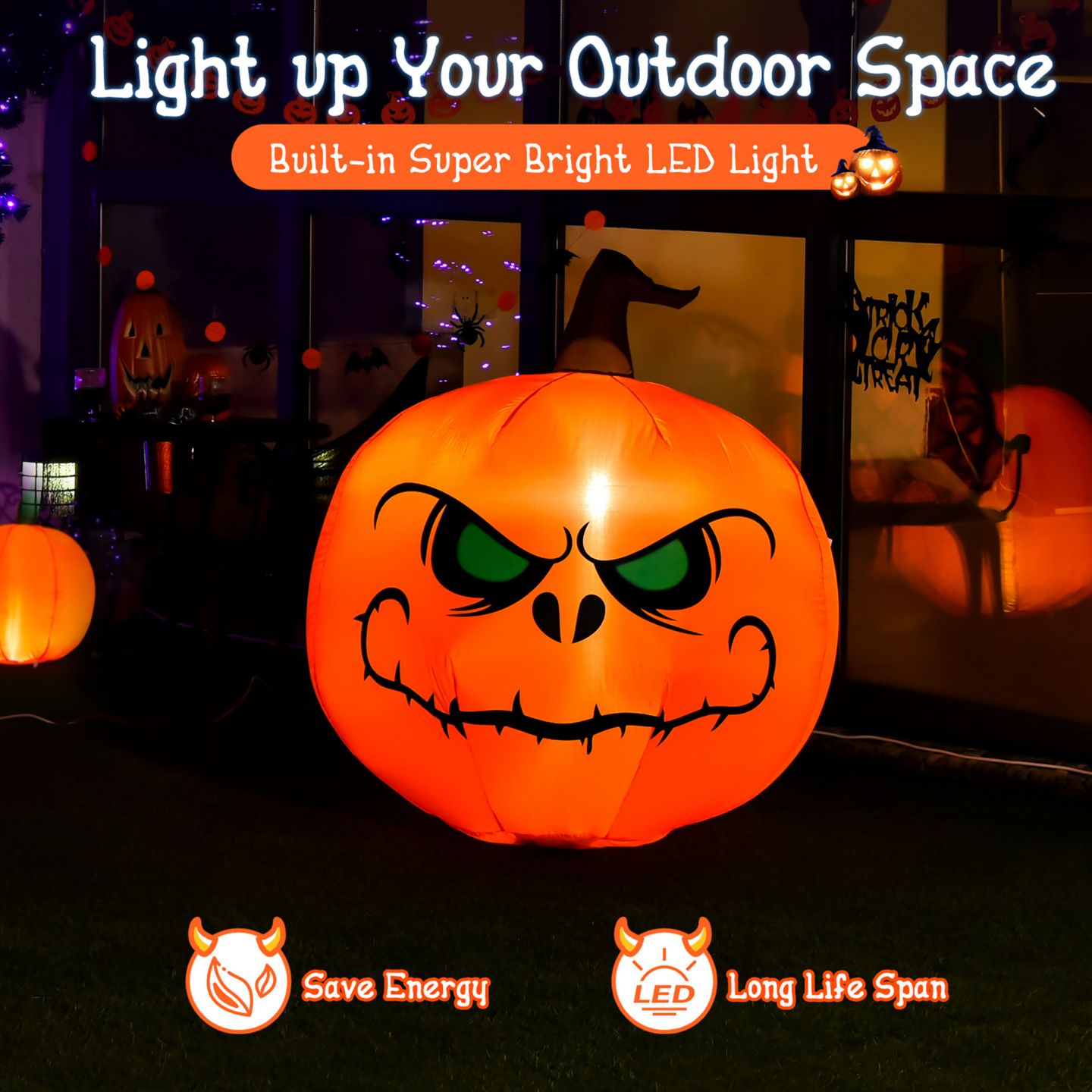 Детская игрушка Costway 4 FT Halloween Inflatable Pumpkin Large Blow up with Build-in LED, цвет: Оранжевый — фото 4