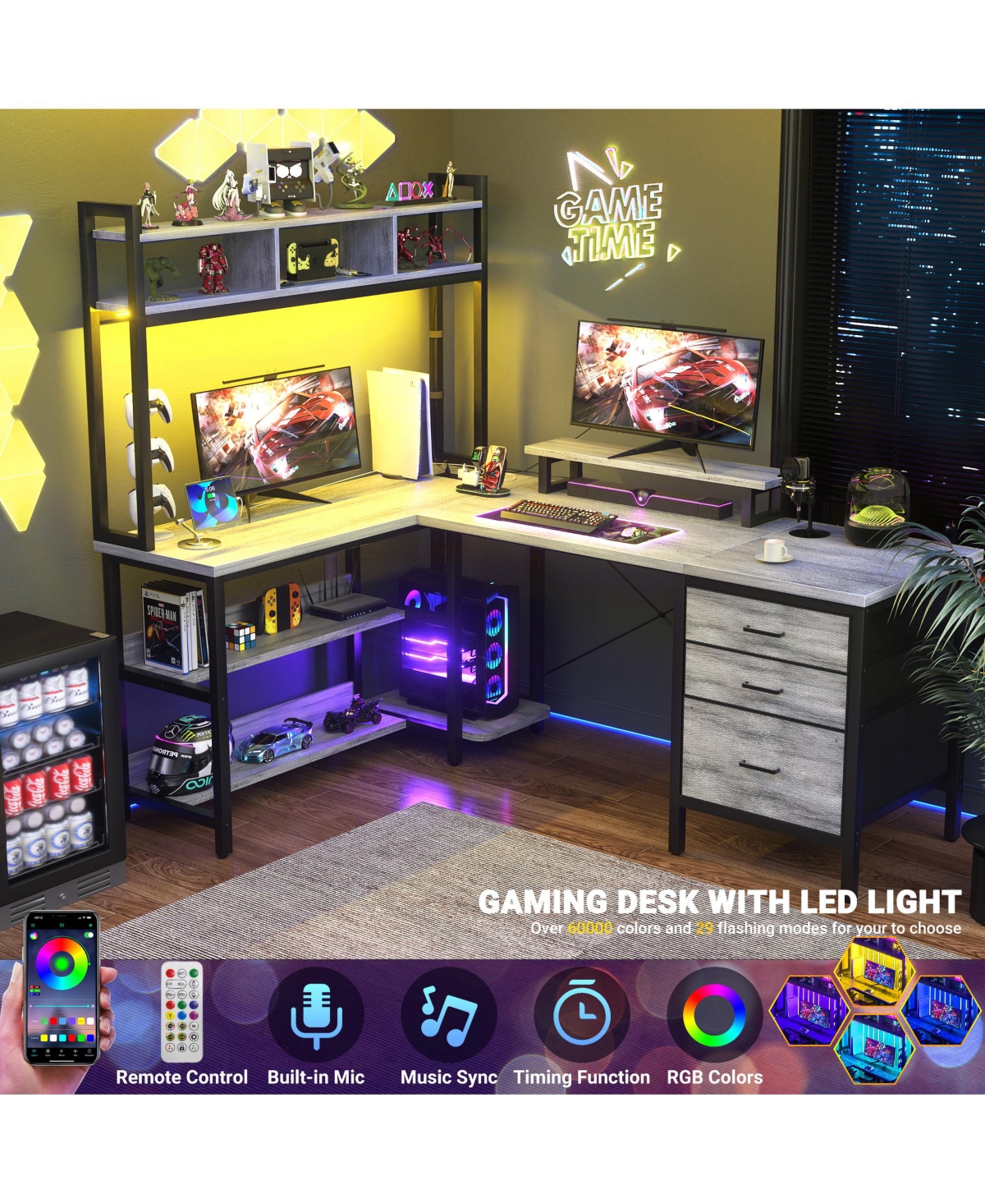 59'' W L-Shaped Computer Desk with Tall Hutch,Corner