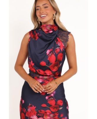 Women's Anabelle Halter Neck Lace Maxi Dress - Navy Floral XL