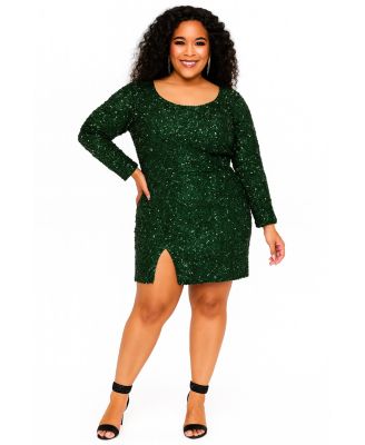 Plus Size Long Sleeve Sequin Cocktail Dress