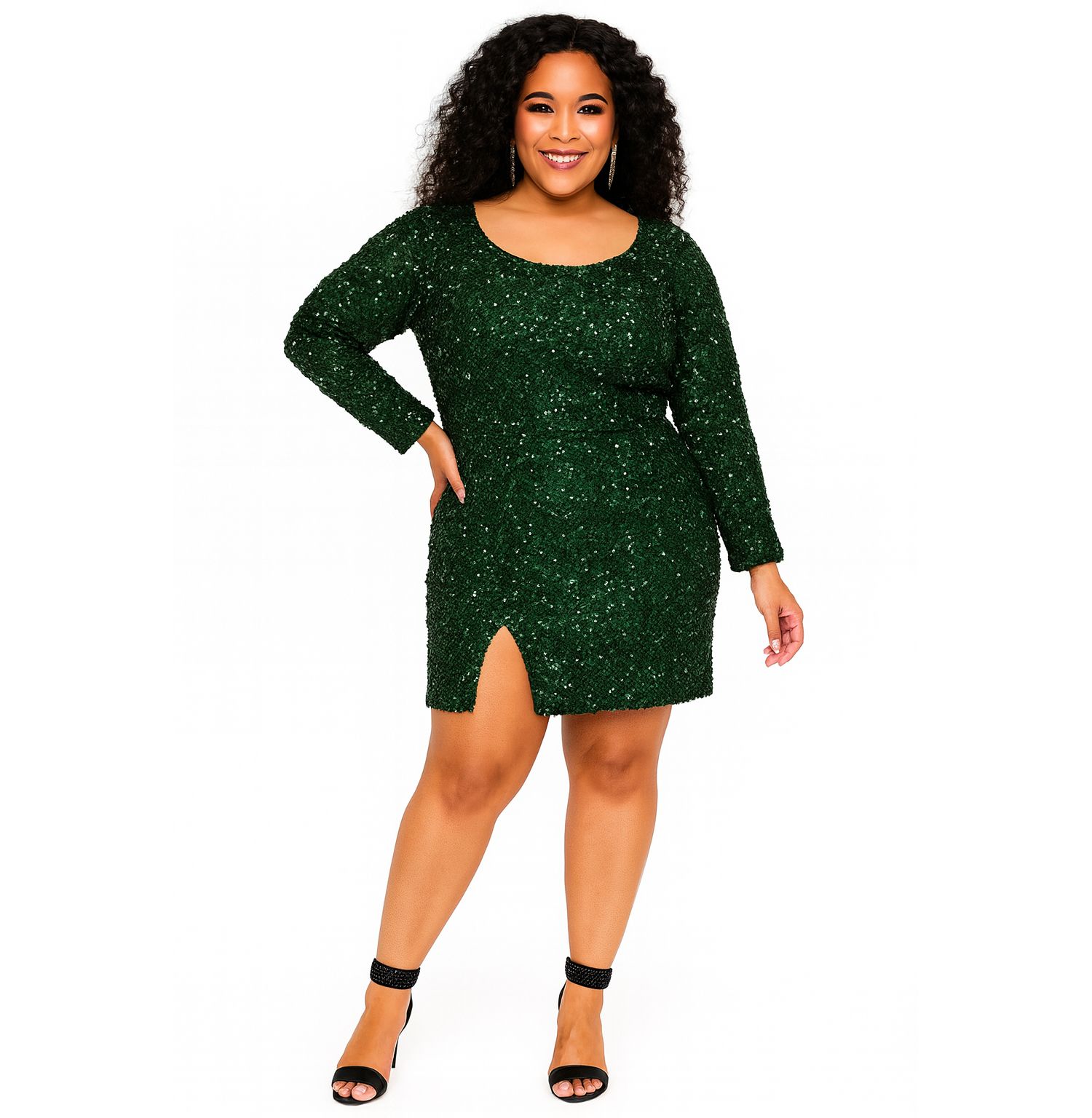 Plus Size Long Sleeve Sequin Cocktail Dress
