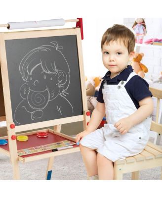 All-in-One Wooden Kid's Art Easel Height Adjustable Paper Roll