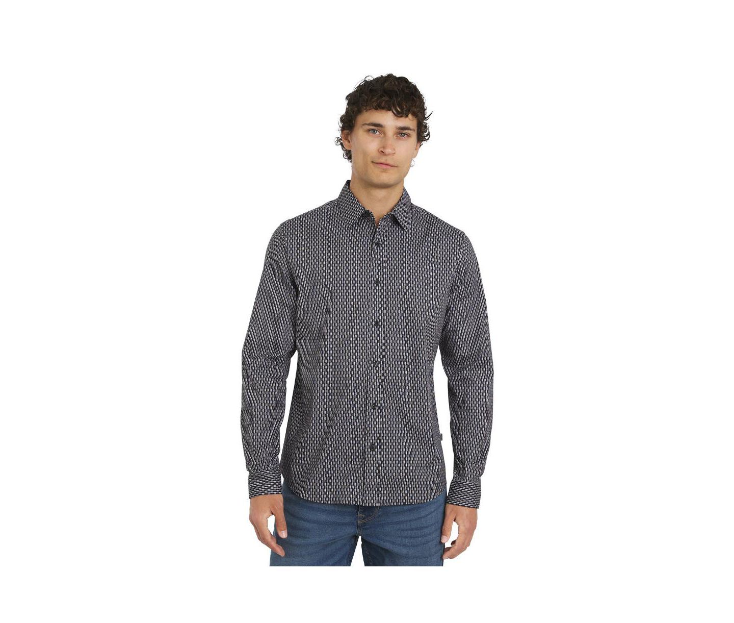 Мужская рубашка DKNY Chancey Stretch Cotton Poplin, цвет: Чёрный — фото 1