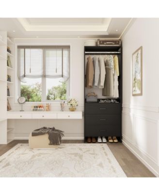 24" Freestanding Closet Organizer System with Hanging Rods and Drawers