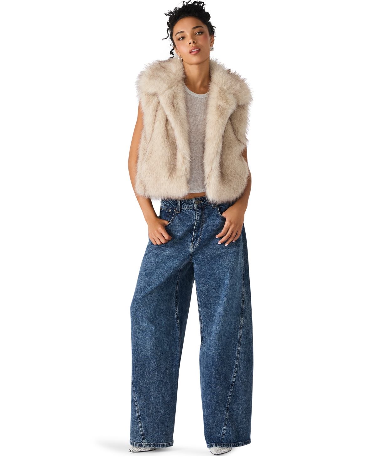 Steve Madden Women's Safira Faux Fur Collared Vest