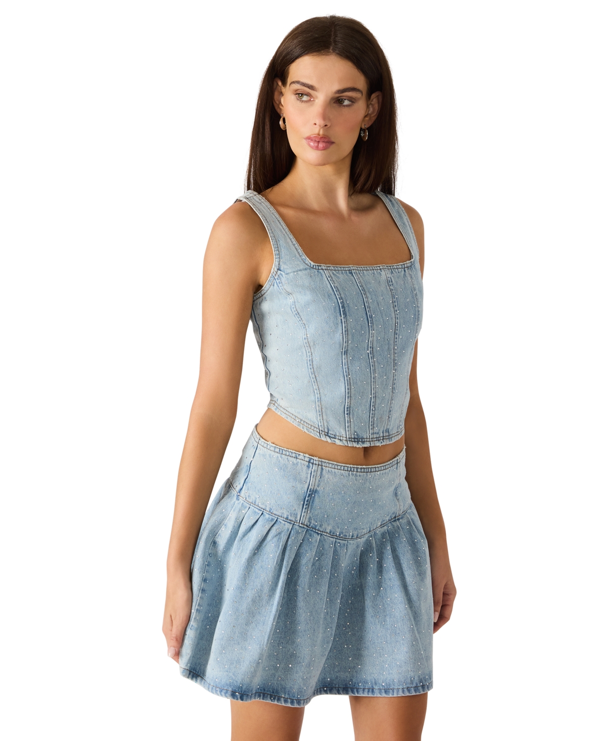 Steve Madden Women's Carlina Embellished Square Neck Denim Top In Blue
