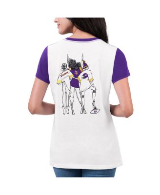 Women's White/Purple Minnesota Vikings Fashion Illustration T-Shirt