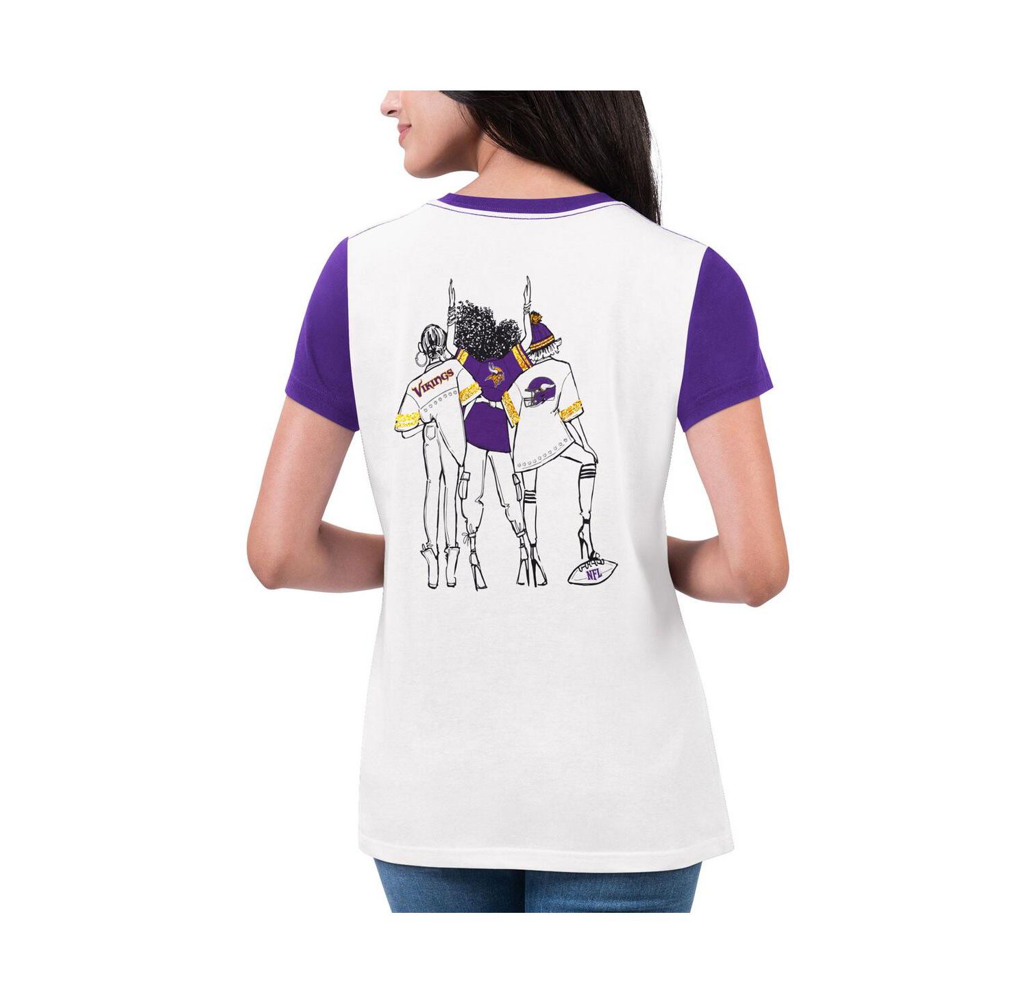 Women's White/Purple Minnesota Vikings Fashion Illustration T-Shirt