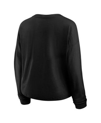 Women's Black Boston Bruins Oversized All Out Effort Long Sleeve Henley T-Shirt