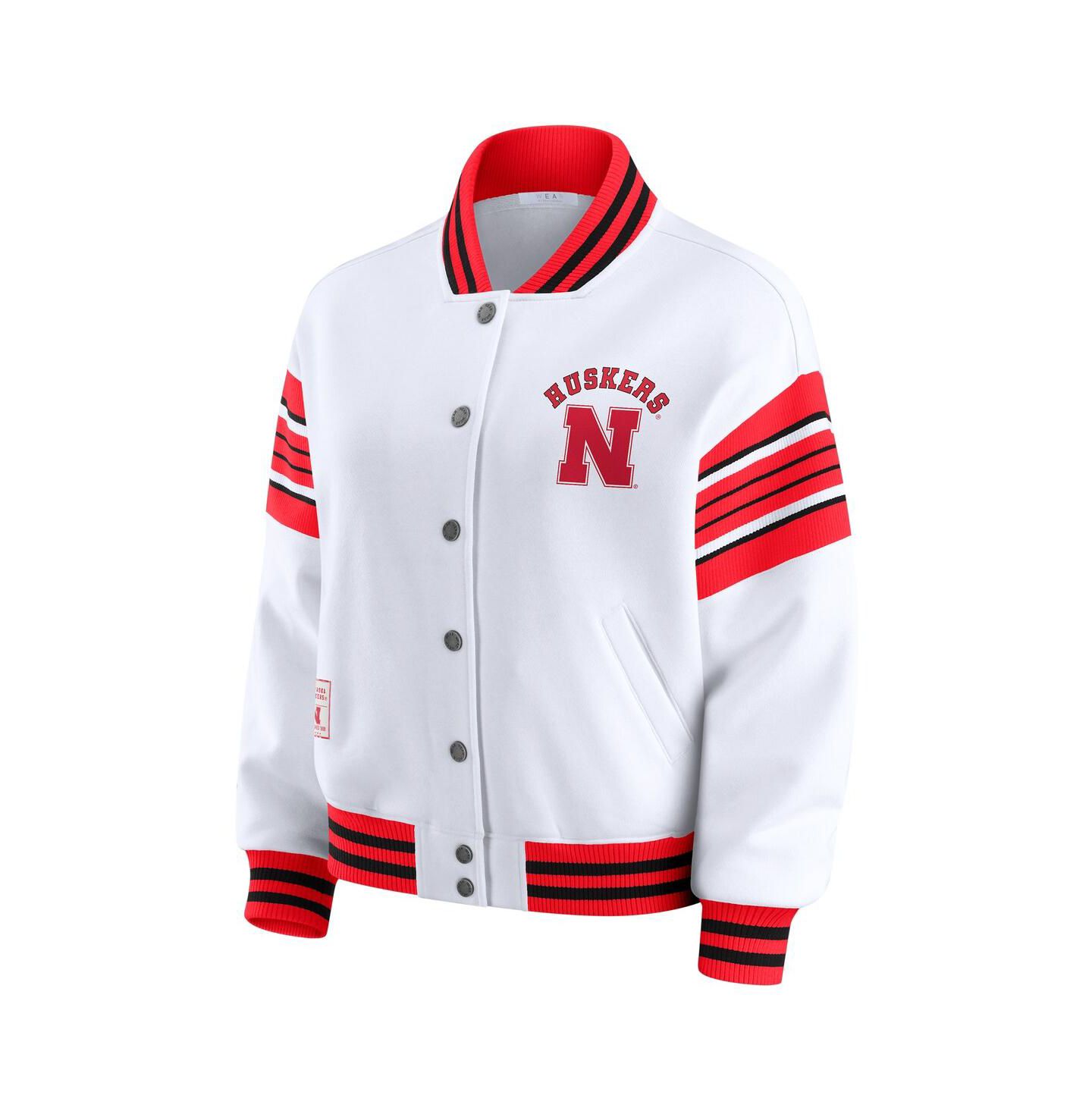 Женская куртка WEAR by Erin Andrews White/Scarlet Nebraska Huskers Satin Stitch Full-Snap Fleece Sweatshirt — фото 2