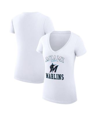 G-III 4Her by Carl Banks - Women's White Miami Marlins Super-Slim Fit Lightweight Team Logo Graphic V-Neck T-Shirt