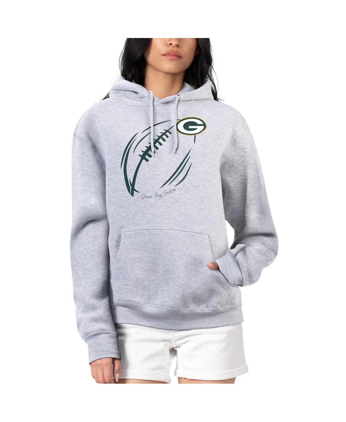 G-iii 4her By Carl Banks Women's Heather Gray Green Bay Packers Football Logo Fleece Tri-blend Pullover Hoodie In Gray