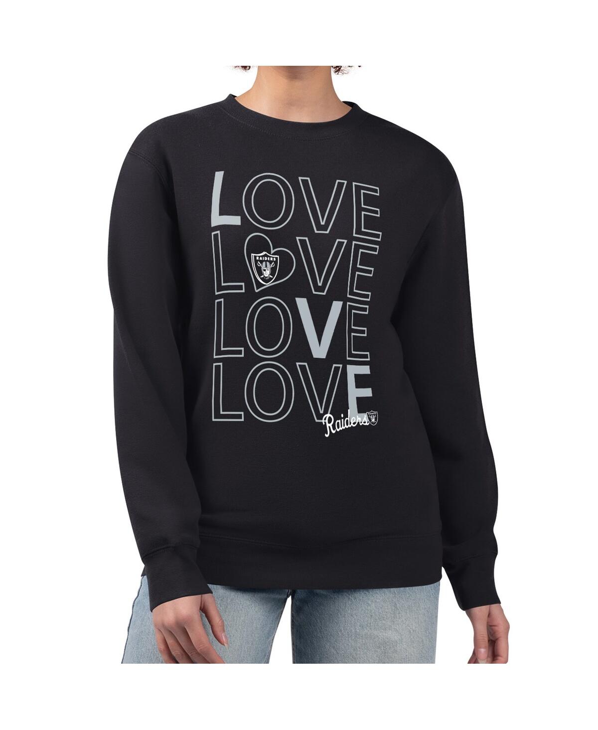 G-iii 4her By Carl Banks Women's Black Las Vegas Raiders Lots Of Love Graphic Fleece Pullover Sweatshirt In Black