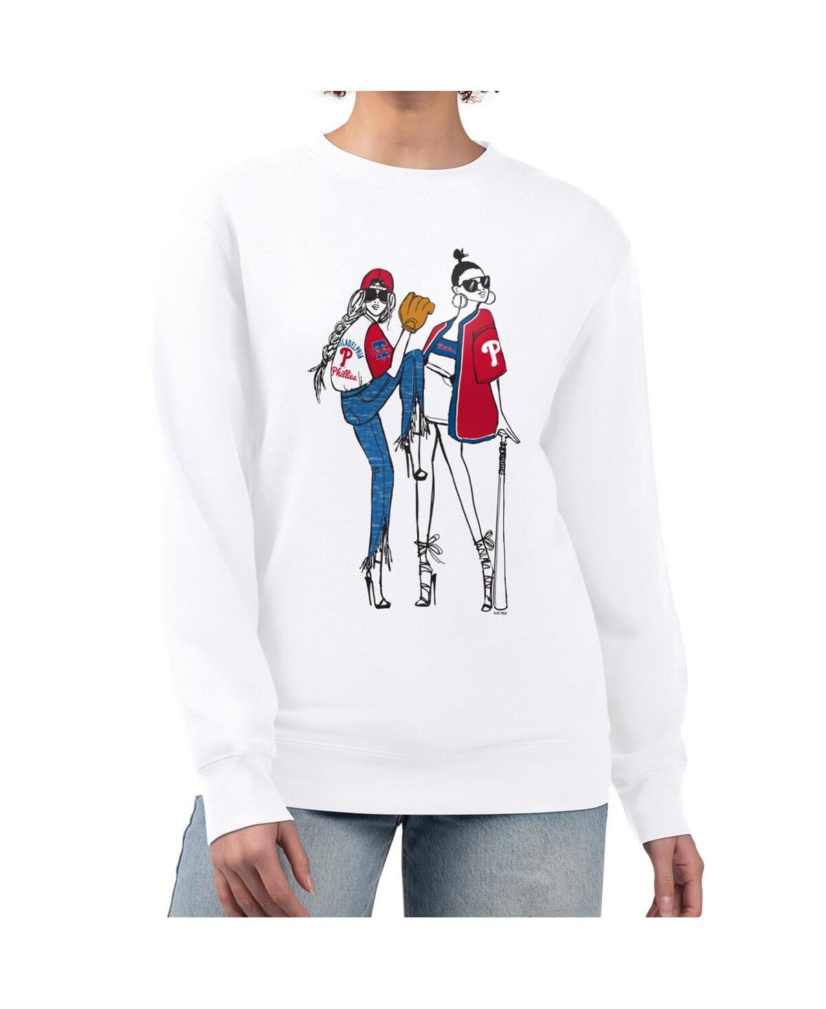G-iii 4her By Carl Banks Women's White Philadelphia Phillies Baseball Girls Fleece Pullover Sweatshirt