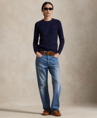 Women's Cable Wool-Cashmere Crew Neck Sweater