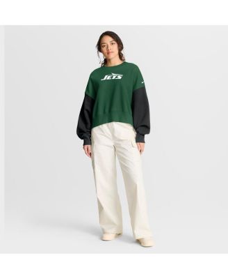Women's Green New York Jets Oversized Color-Block Pullover Sweatshirt