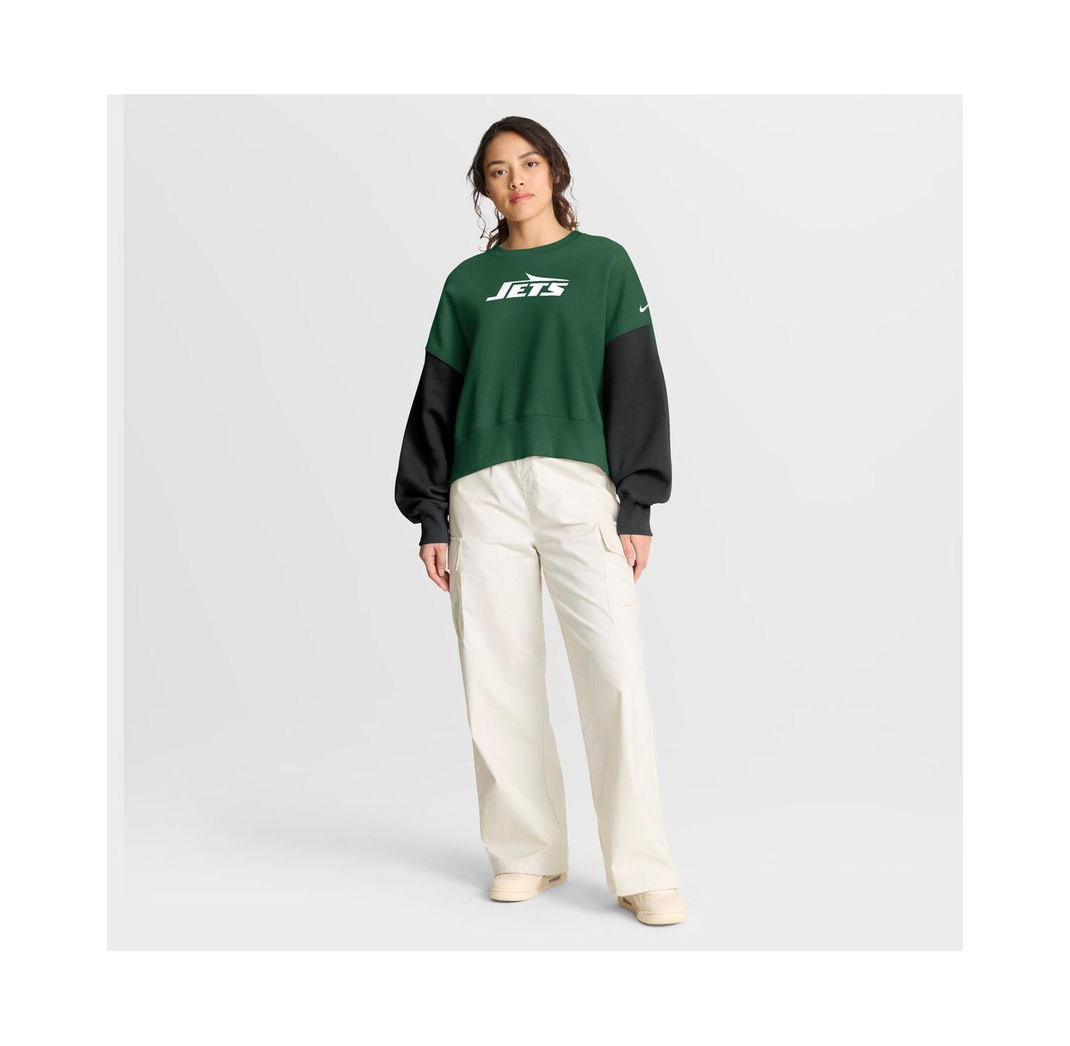 Women's Green New York Jets Oversized Color-Block Pullover Sweatshirt