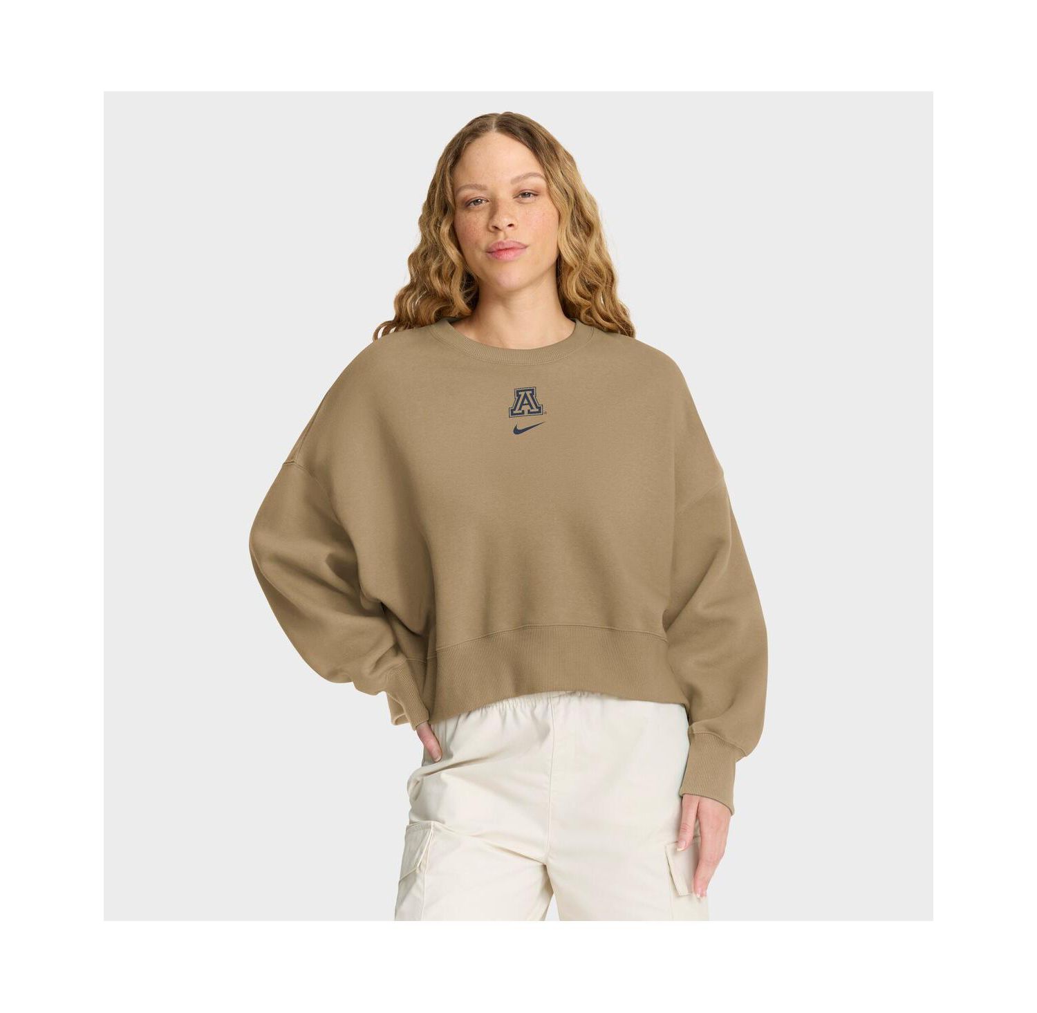 Women's Tan Arizona Wildcats Oversized Phoenix 2-Hit Pullover Sweatshirt