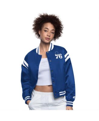 Starter - Women's Royal/White Philadelphia 76ers Full Count Satin Full-Snap Varsity Jacket
