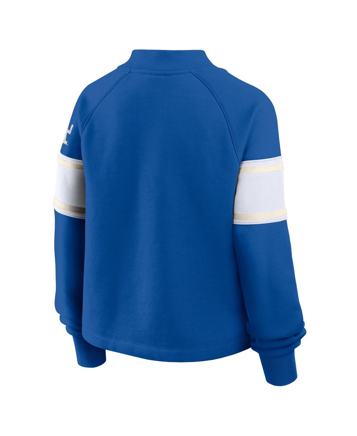 Fanatics Women's Royal Los Angeles Dodgers Oversized Toss Sweep Raglan Pullover Sweatshirt In Blue