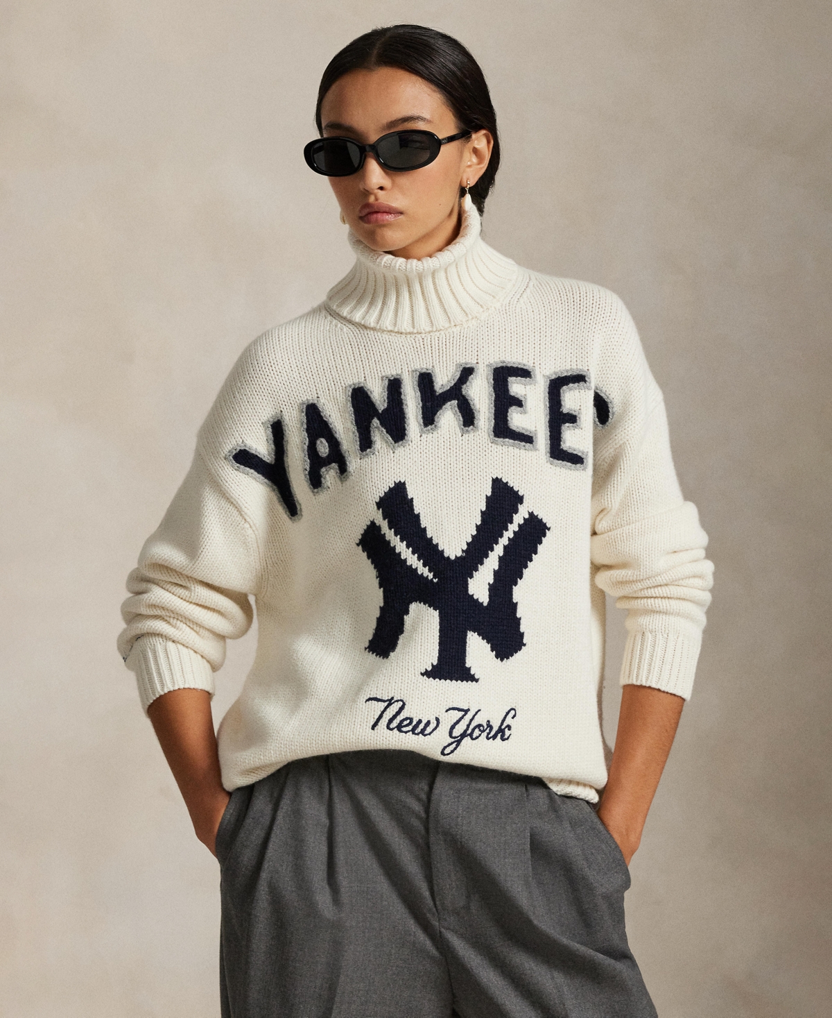 Polo Ralph Lauren Women's Yankees Long Sleeve Turtle Neck Sweater